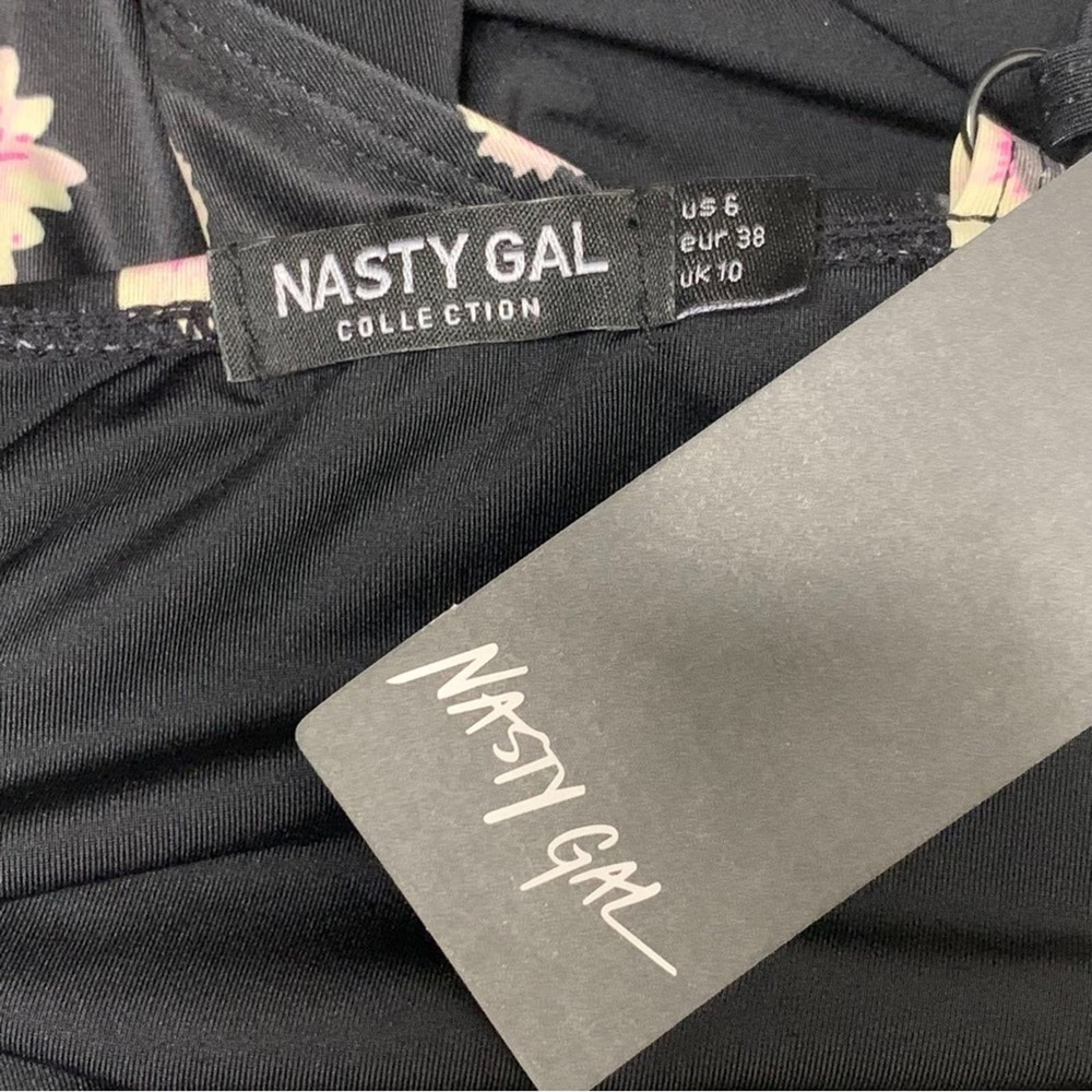 NWT Nasty Gal Recycled Daisy Print Tie Front High Thigh Swimsuit Size US 6 - Picture 6 of 10
